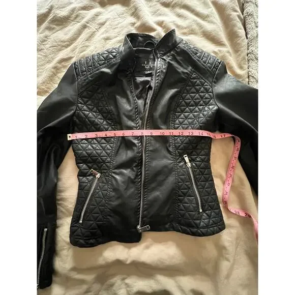 Lulus Women's Heartlines Black Vegan Leather Moto Jacket - Size S - Quilted - Picture 5 of 7